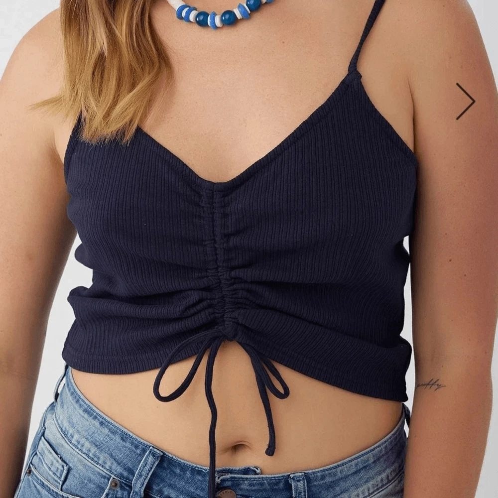 Roxy‎ Womens Navy Blue Cinched Front Cami Crop Top Adjustable Straps Size M